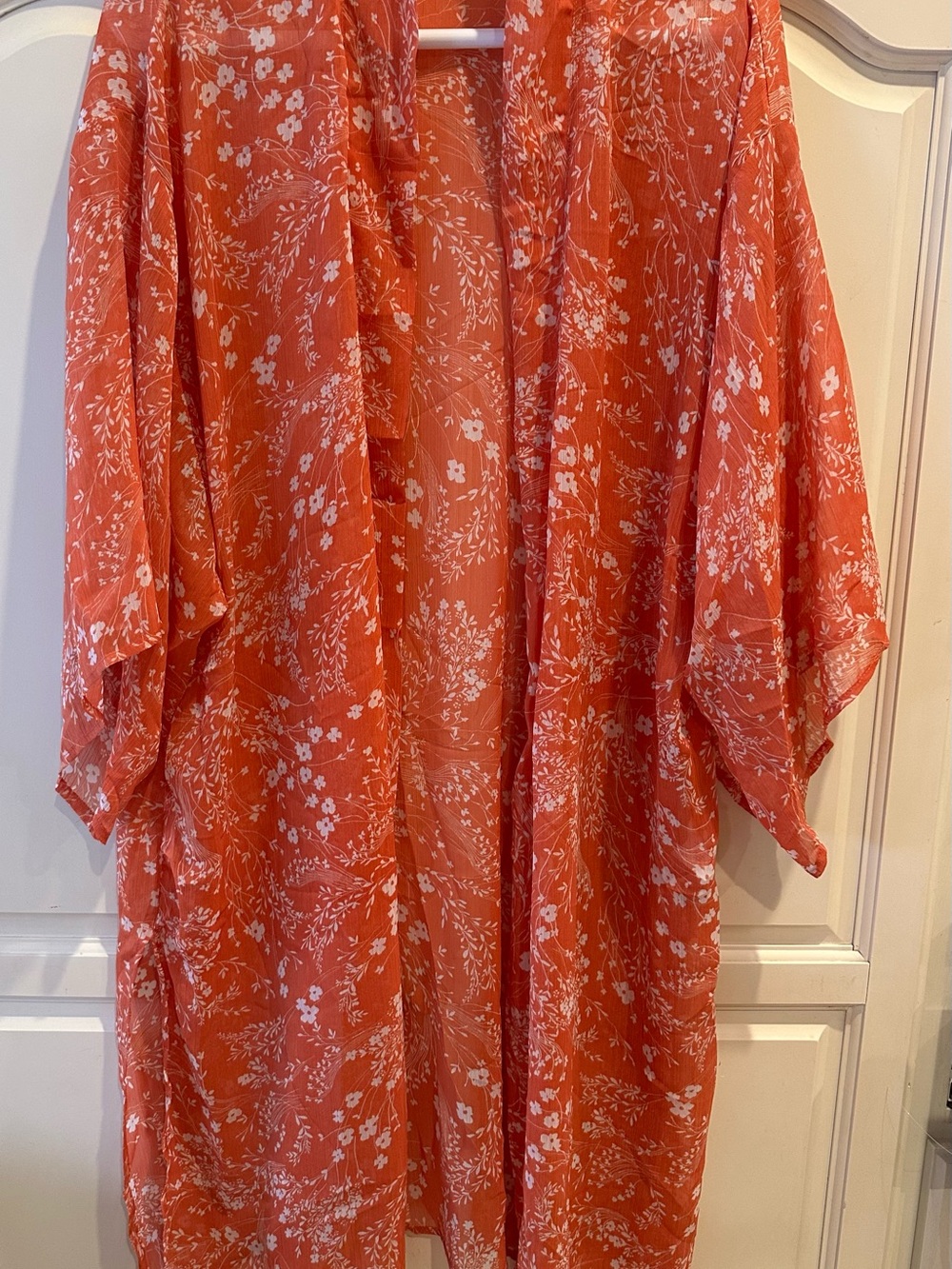 Lush Coral-White Floral Sheer Kimono